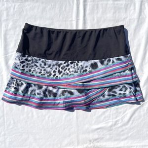 Lucky In Love womens XL animal print striped scalloped athletic tennis skirt